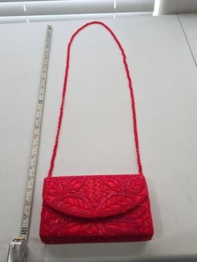 Bijoux Terner Red Beaded Evening Shoulder Bag